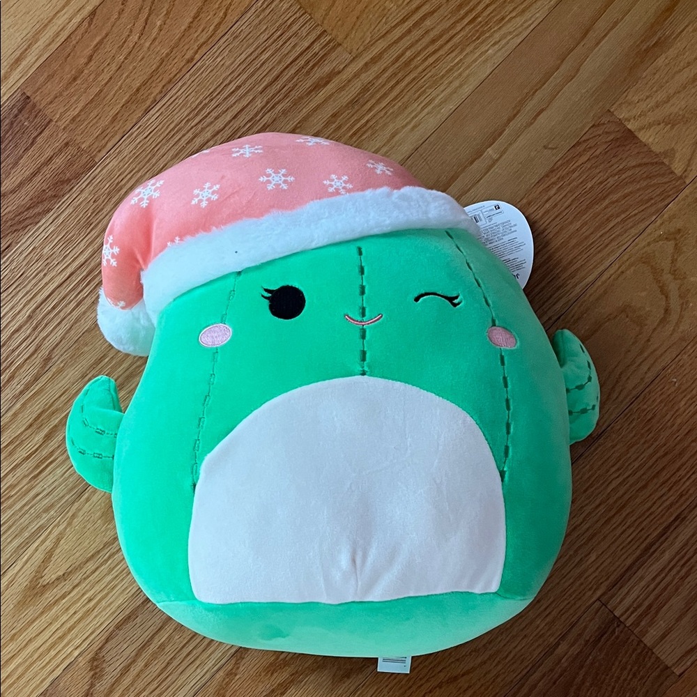 Squishmallows Green Plush with Pink Santa Hat